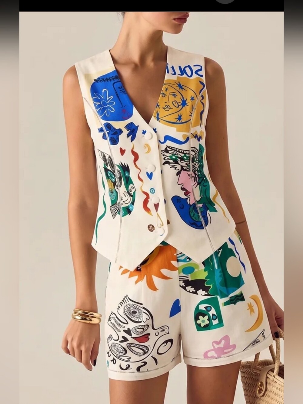 Commense Abstract Art Print Vest & Shorts Set SMALL